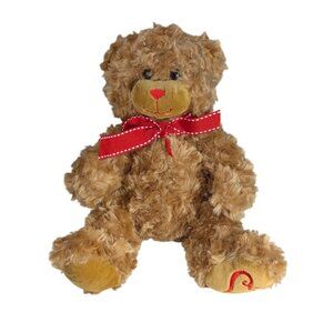 Fuzzy Brown Teddy Bear With Red Bow By Burton+Burton Plush Toy Childrens Gift So